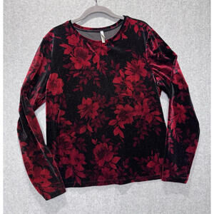 White Stag Women's Blouse L Velvet Dark Romantic Witchy Sparkle Red Black Floral